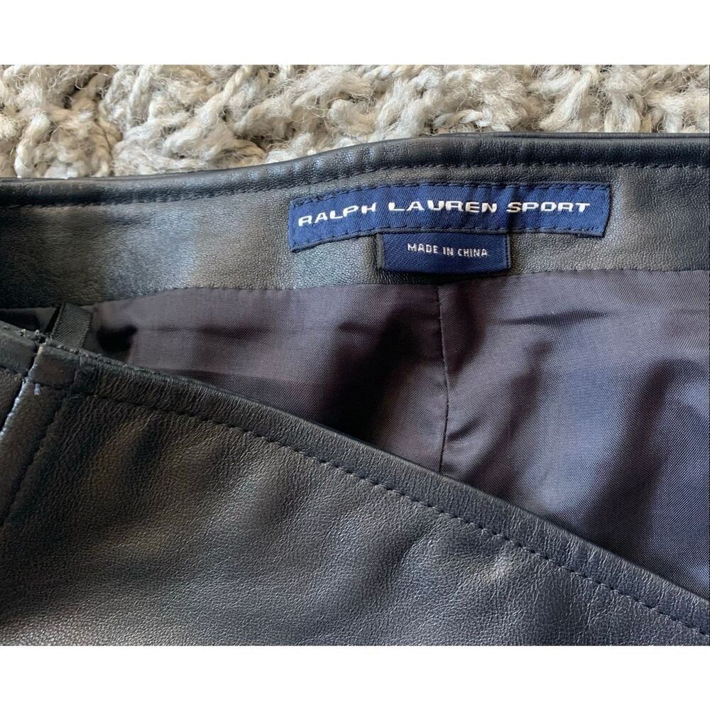 NEW nwot RALPH LAUREN SPORT navy blue TIE FRONT LEATHER VINTAGE PANTS sz 8 - Picture 6 of 11